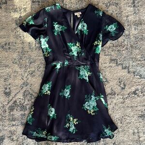 Maison Jules Floral Wrap Dress Navy